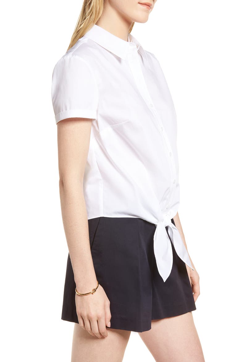 Tie Front Poplin Shirt, Alternate, color, WHITE