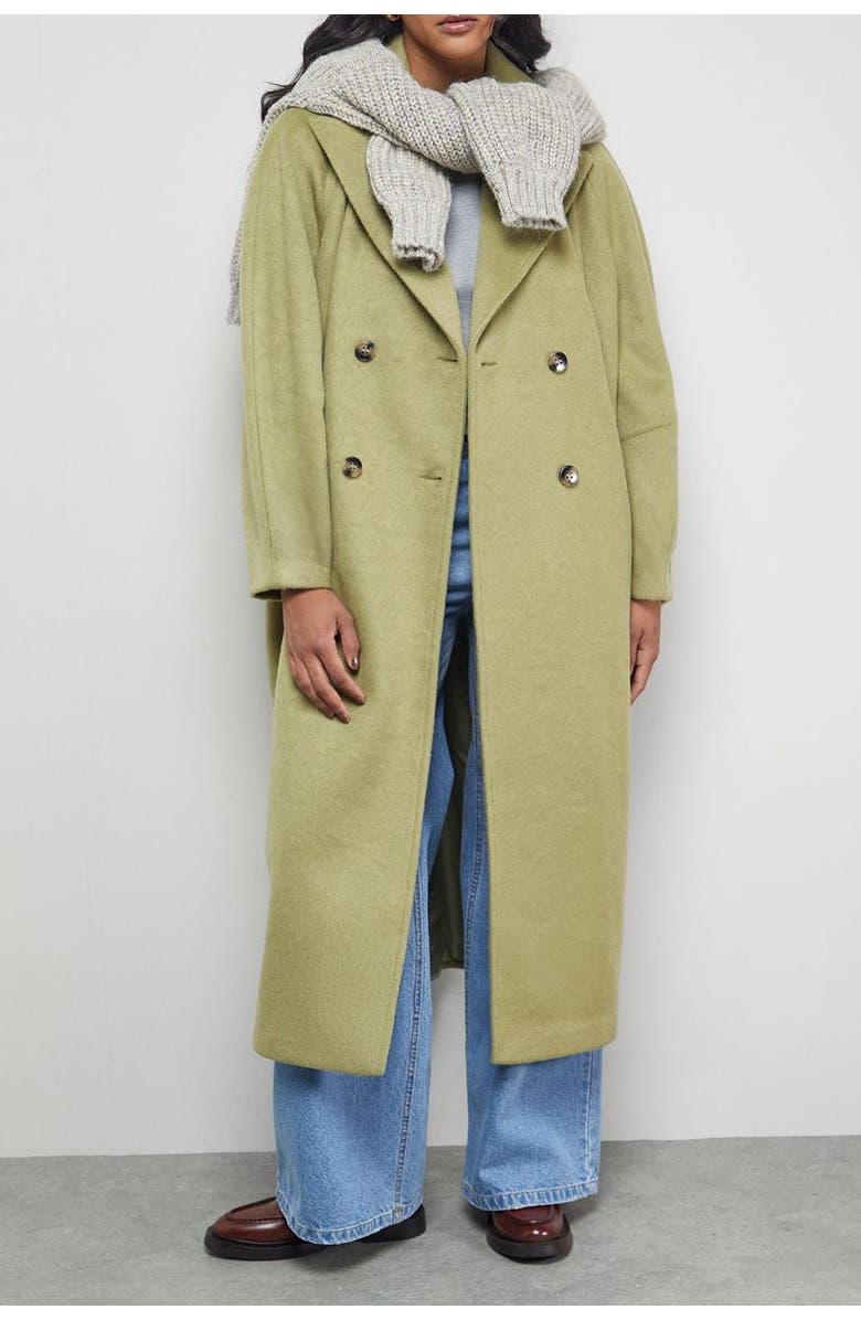 Warehouse Oversized Pleat Back Detail Maxi Coat, Alternate, color, Green