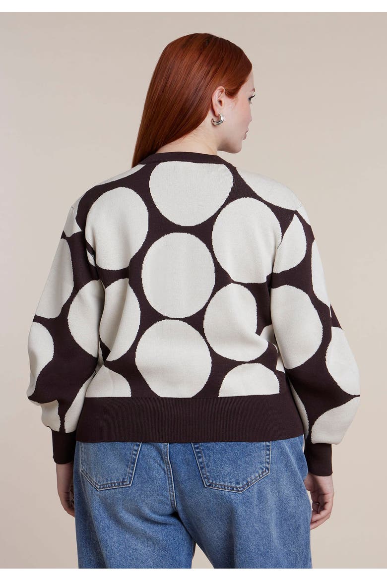 Intarsia Knit Puff Sleeve Cardigan, Alternate, color, DOTS ON CHOCOLATE