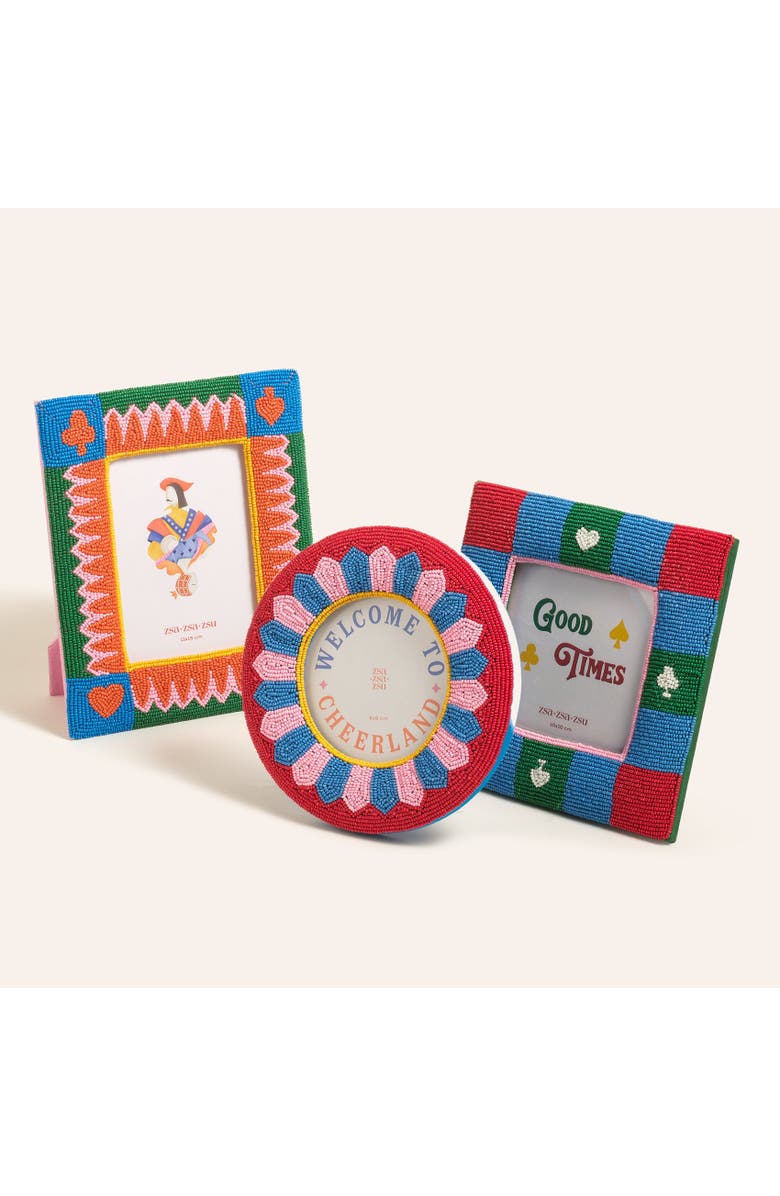 Zsa Zsa Zsu Dadri Round Decorative  Beaded Wood Frame Cheerland 7 In, Alternate, color, Red