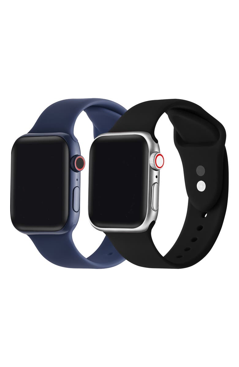 Posh Tech Assorted 2-Pack Silicone Apple Watch<sup>®</sup> Watchbands, Main, color, Black/ Navy