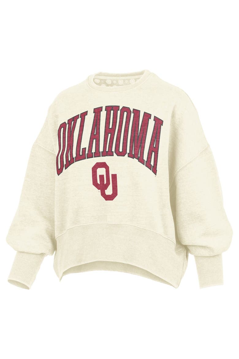 Women's Pressbox Natural Oklahoma Sooners Oversized Waist-Length Crewneck Sweatshirt, Alternate, color, Natural
