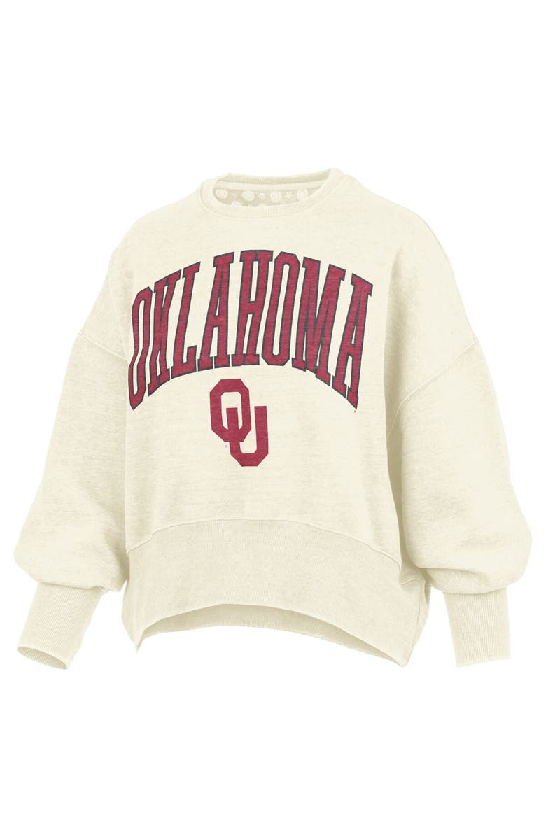 PRESSBOX Women's Pressbox Natural Oklahoma Sooners Oversized Waist-Length Crewneck Sweatshirt, Alternate, color, 
