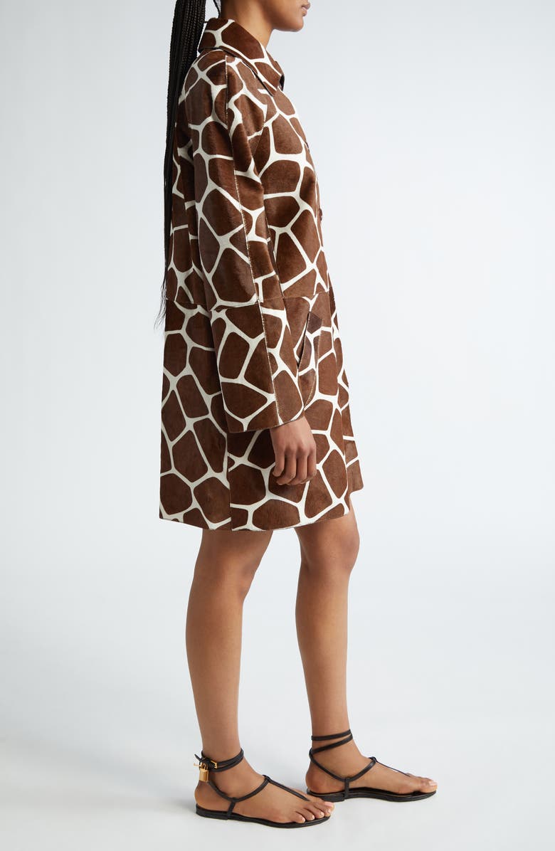 Michael Kors Collection Giraffe Print Genuine Calf Hair Balmacaan Coat, Alternate, color, 