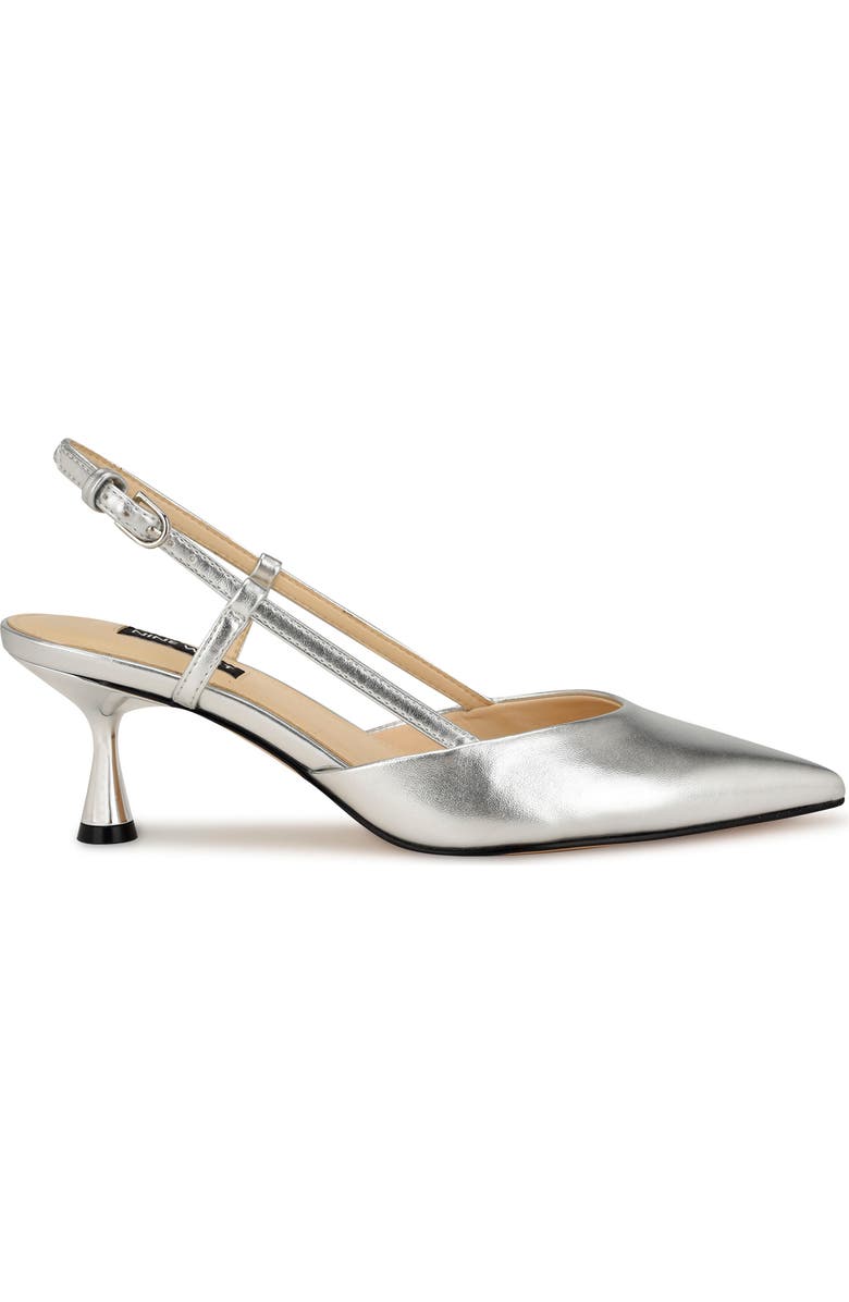 Nine West Rhonda Slingback Pointed Toe Kitten Heel Pump, Alternate, color, Silver