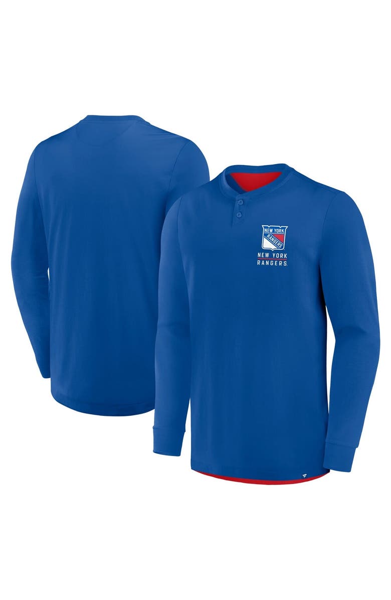 FANATICS Men's Fanatics Blue New York Rangers Adrenaline Push Long Sleeve Henley Shirt, Alternate, color, Blue