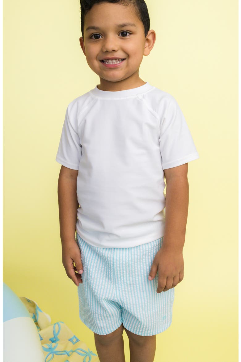 Kids' Blue Breeze Seersucker Swim Trunks, Alternate, color, BLUE