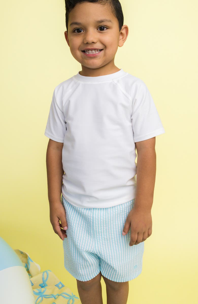 RuggedButts Kids' Blue Breeze Seersucker Swim Trunks, Alternate, color, Blue