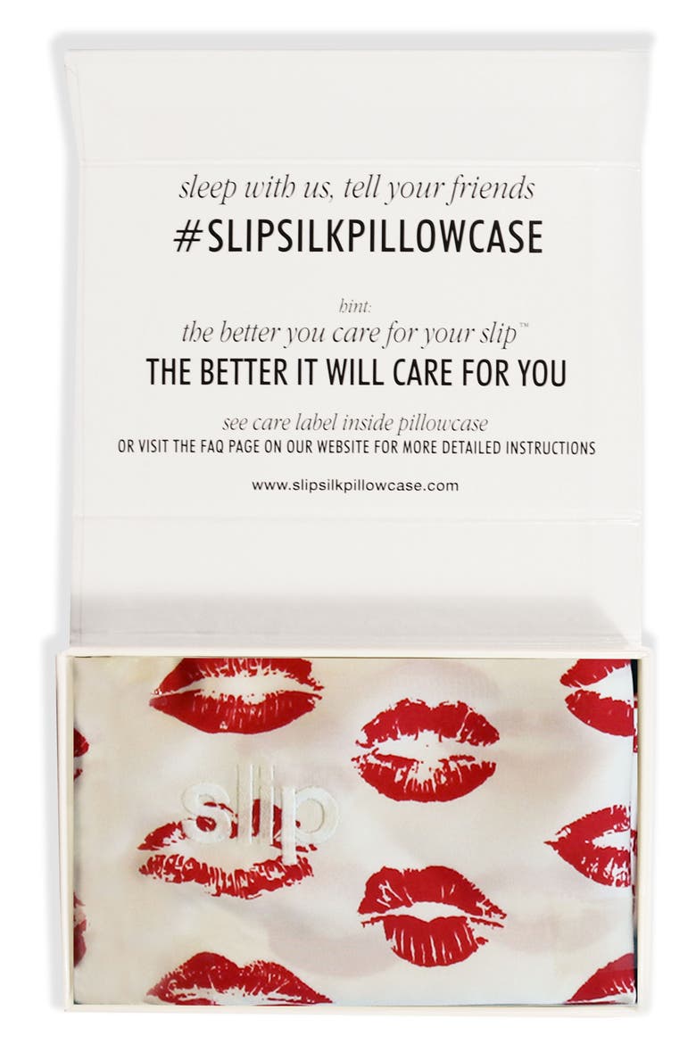 slip™ for beauty sleep Slipsilk™ Red Kisses Pure Silk Pillowcase (Limited Edition), Main, color, RED KISSES