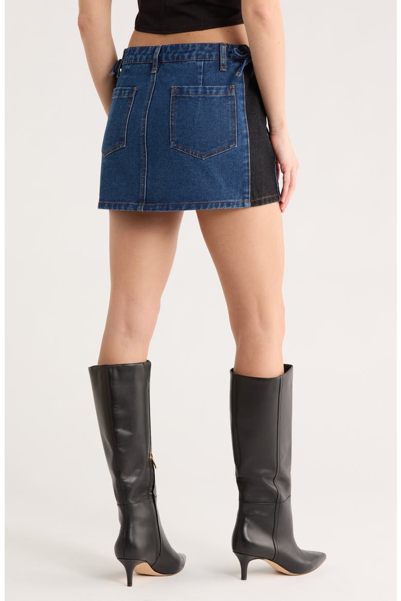 Bow Mixed Wash Denim Miniskirt, Alternate, color, DENIM/ BLACK