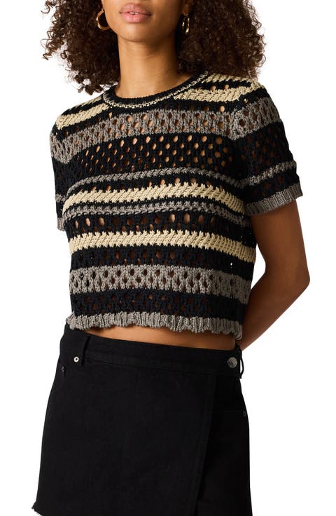 Wila Striped Open Knit Crop Sweater