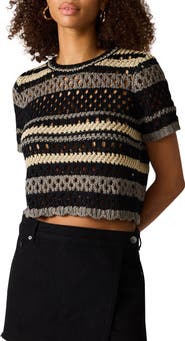 Steve Madden Wila Striped Open Knit Crop Sweater