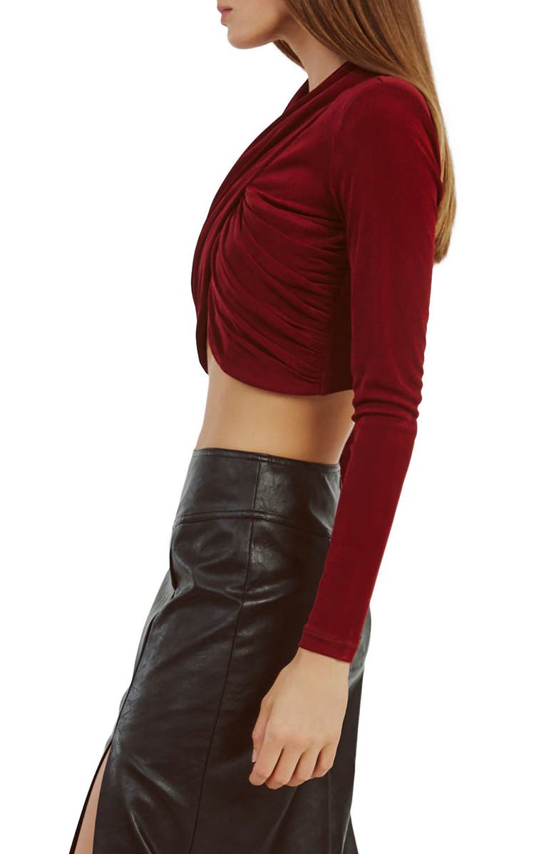 Bardot Wren Wrap Crop Top, Alternate, color, Burgundy