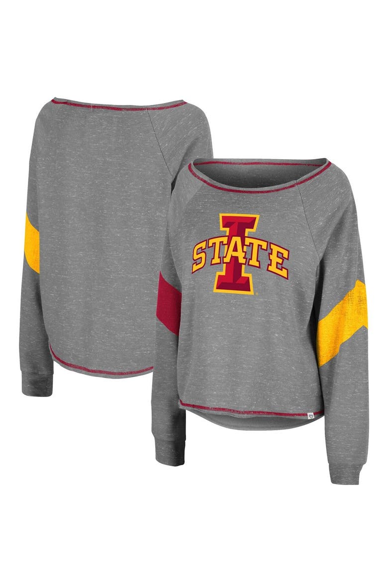 Women's Colosseum Heather Gray Iowa State Cyclones Amped Chevron Stripe Raglan Boat Neck Pullover Sweatshirt, Alternate, color, Heather Gray