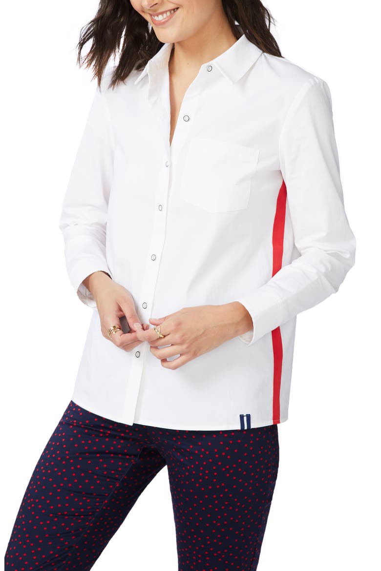 Grosgrain Detail Stretch Poplin Button-Up Shirt, Main, color, ULTRA WHITE