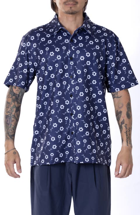 Positive Floral Short Sleeve Performance Button-Up Shirt