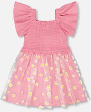 Deux par Deux Mesh and Crinkle Jersey Smocking Dress