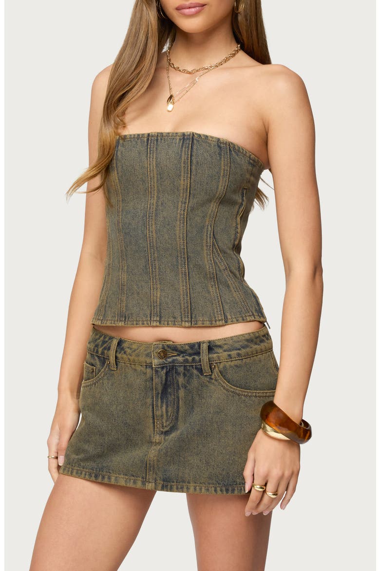 Camelia Strapless Denim Top, Alternate, color, BROWN-WASHED