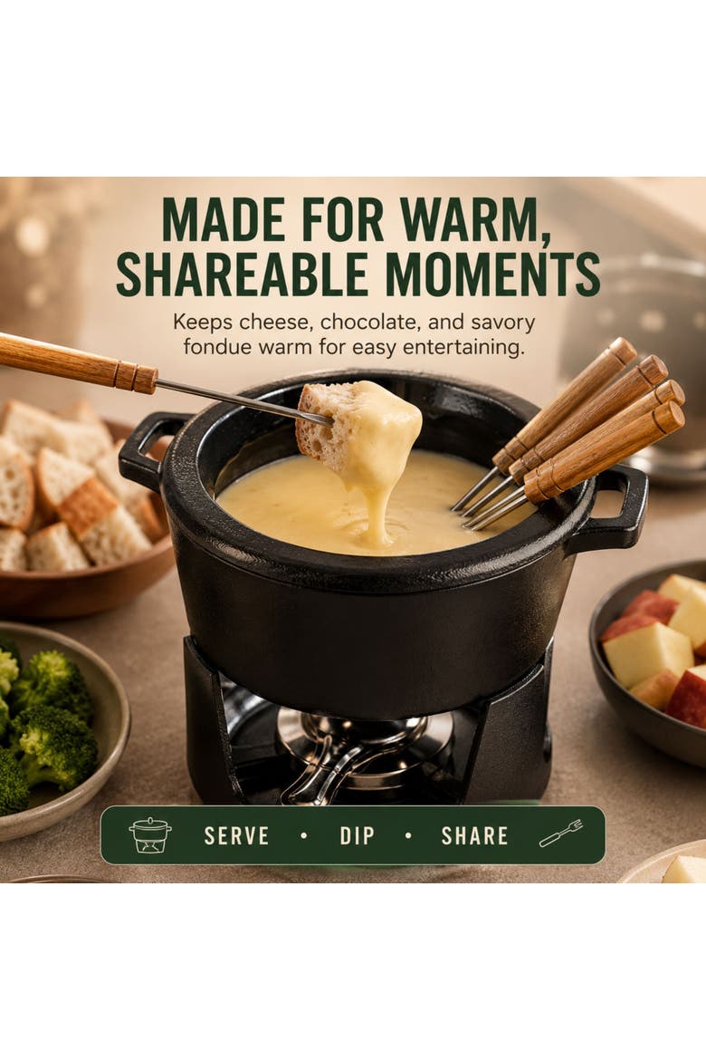 Nori Enameled Cast Iron Fondue Set, 8-Piece, 2-Qt., Alternate, color, Black