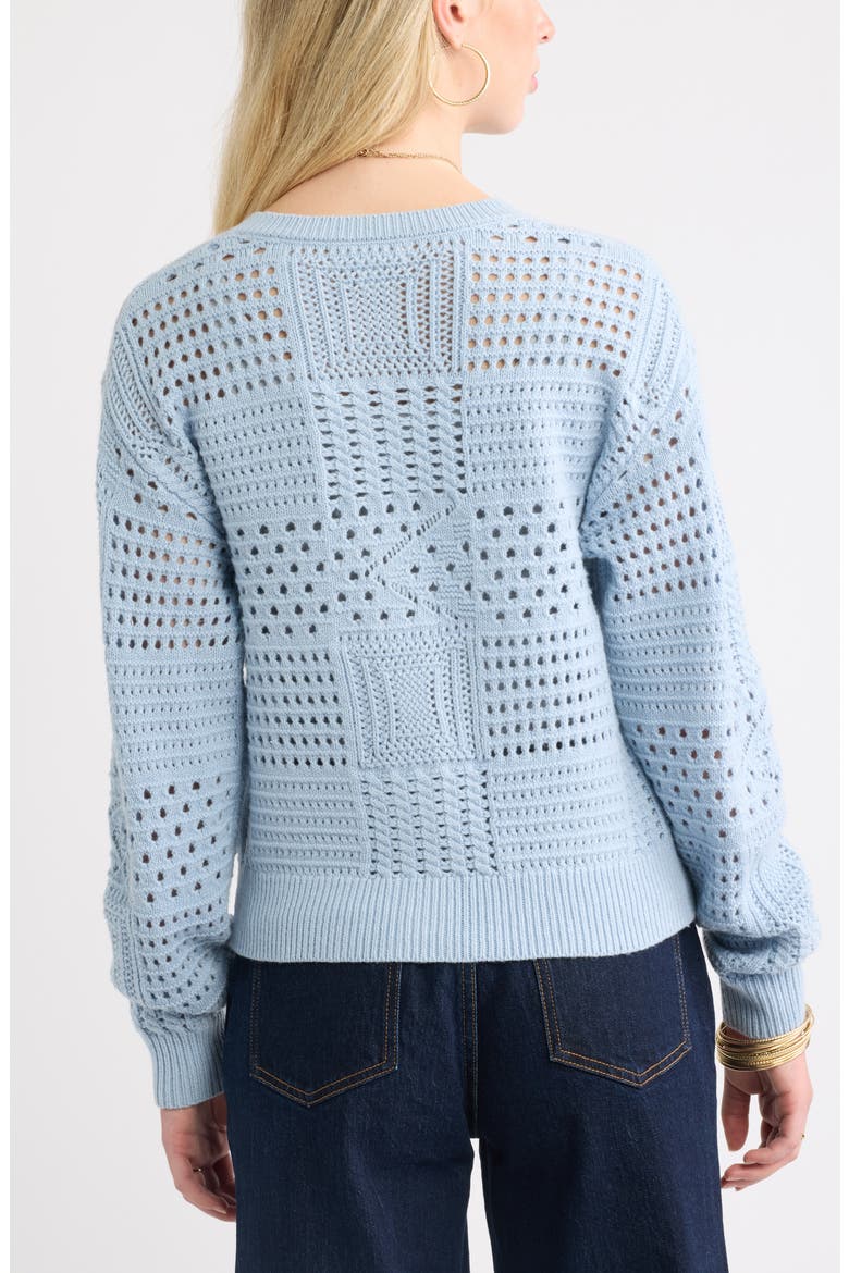 Patchwork Pointelle Cardigan, Alternate, color, BLUE FOG