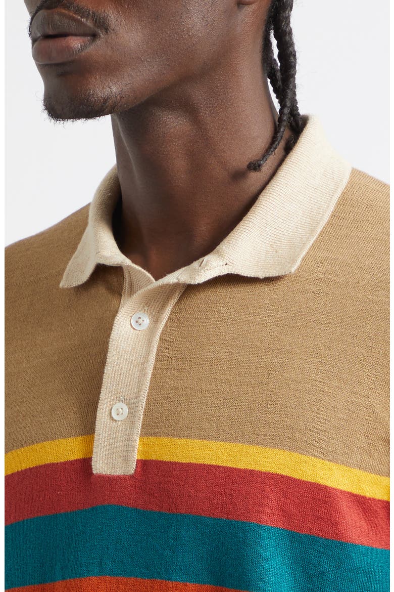 Rugby Stripe Linen & Cotton Polo Sweater, Alternate, color, LIGHT BROWN