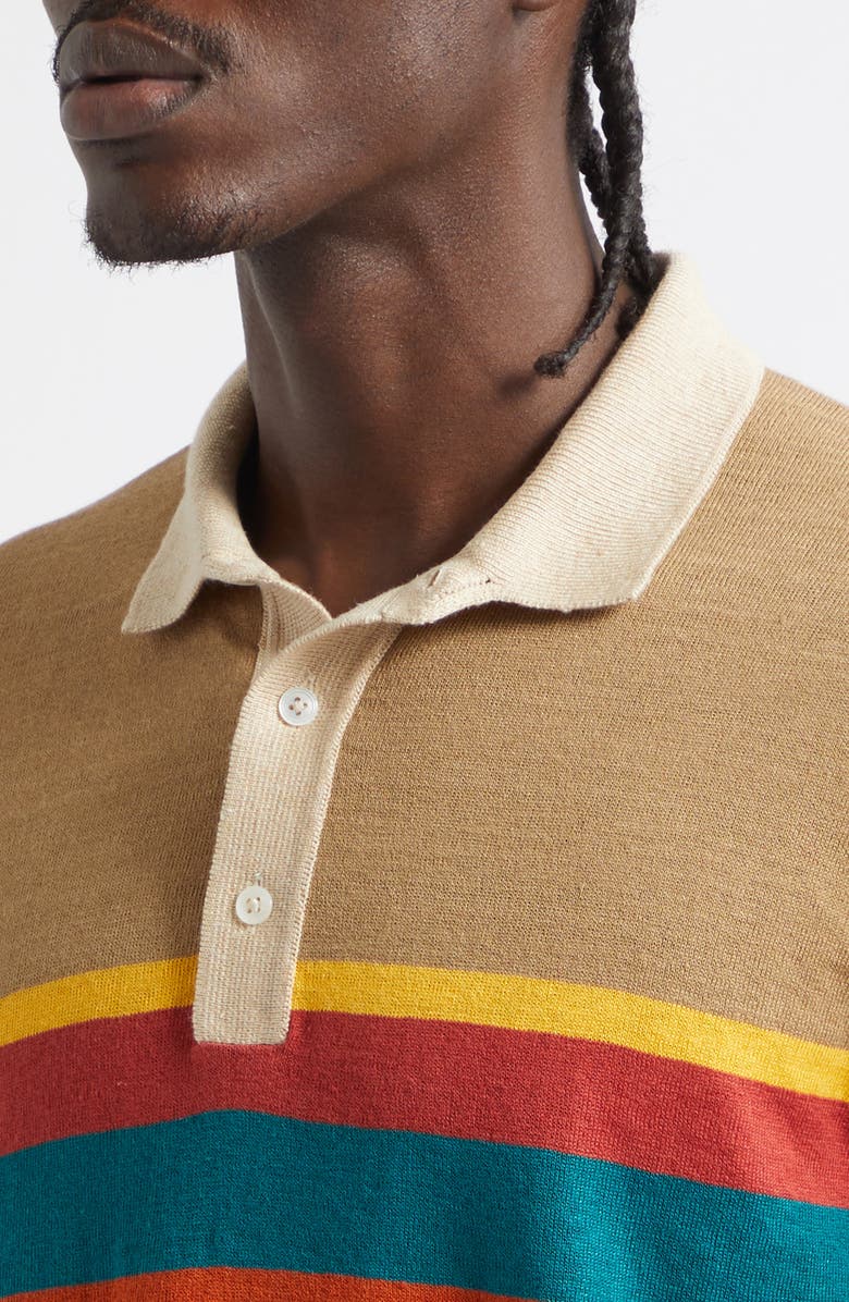 Drake's Rugby Stripe Linen & Cotton Polo Sweater, Alternate, color, Light Brown