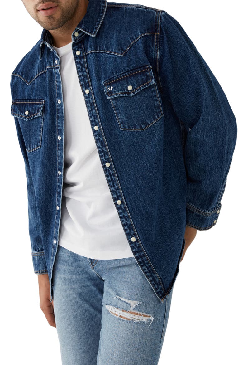 Western Denim Shirt, Alternate, color, MEDIUM INDIGO