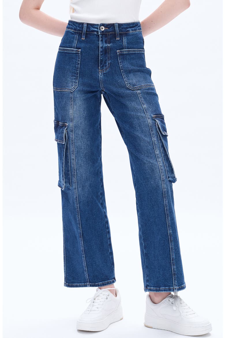 High Waist Wide Leg Cargo Jeans, Main, color, INDIGO ROCK