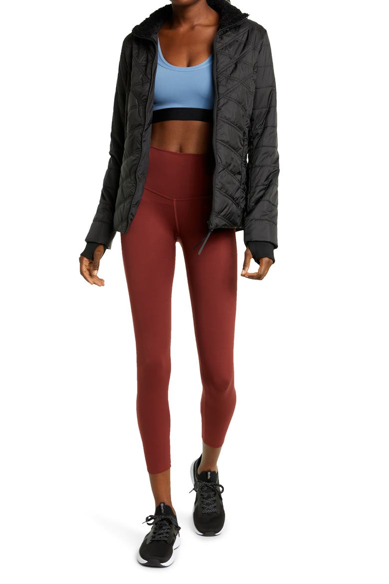 Quilted Short Puffer Jacket with Faux Fur Trim, Alternate, color, BLACK