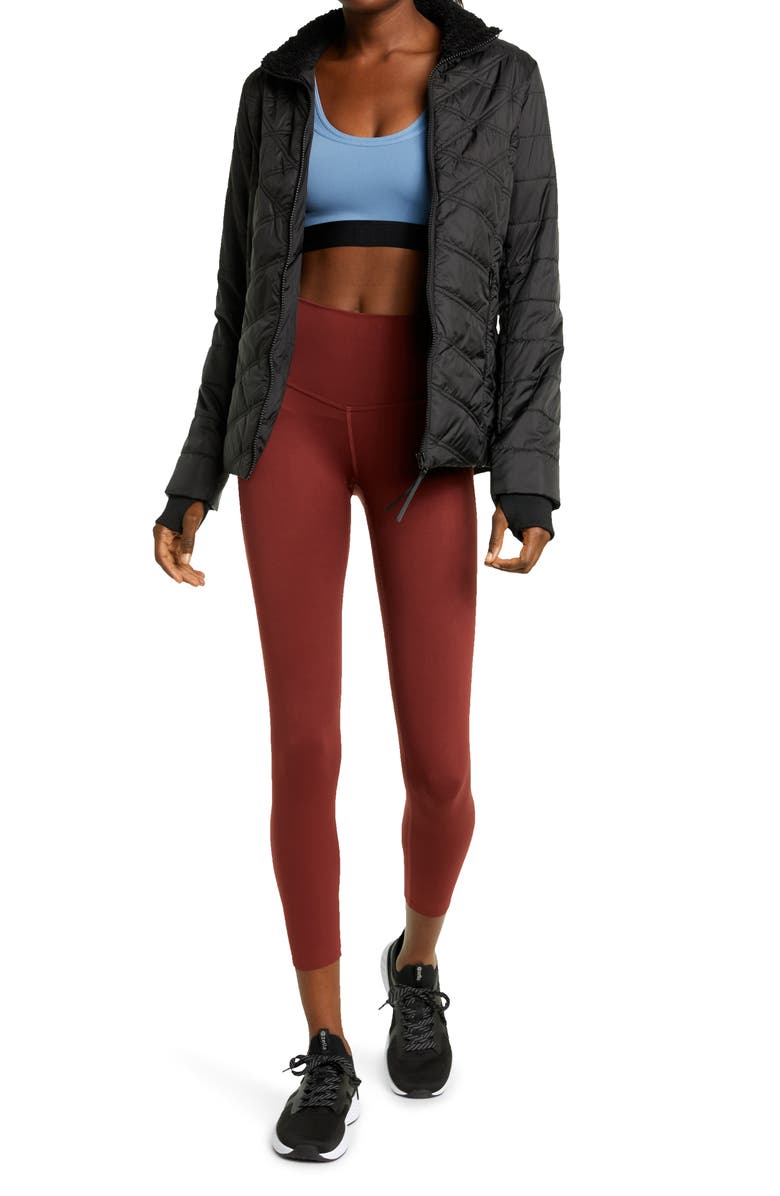 Zella Quilted Short Puffer Jacket with Faux Fur Trim, Alternate, color,