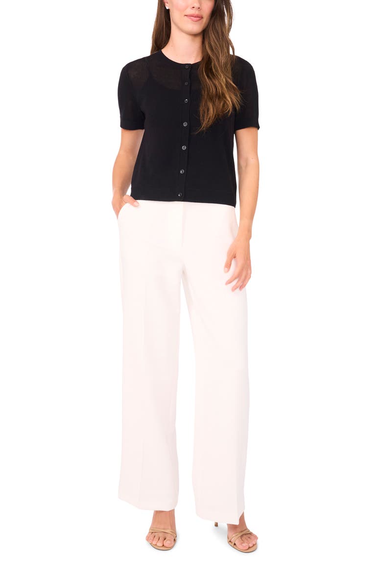Short Sleeve Button-Up Sweater, Alternate, color, RICH BLACK