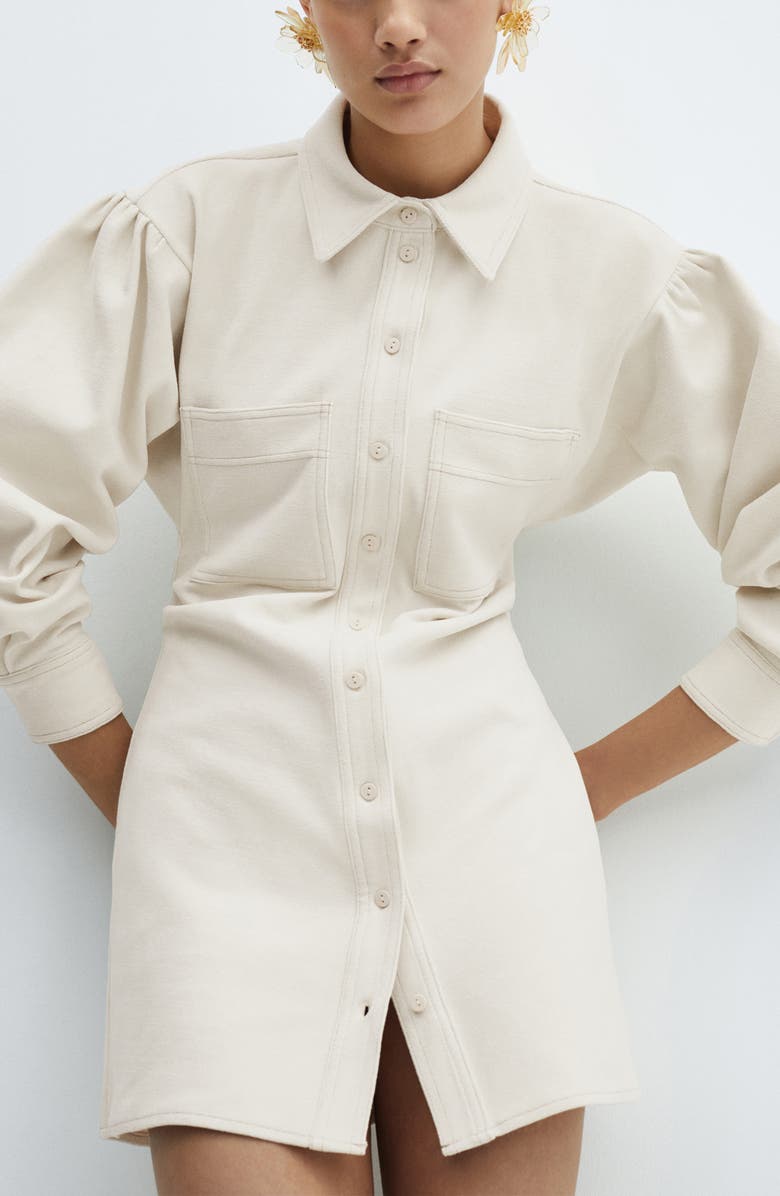 MANGO Balloon Sleeve Mini Shirtdress, Alternate, color, 