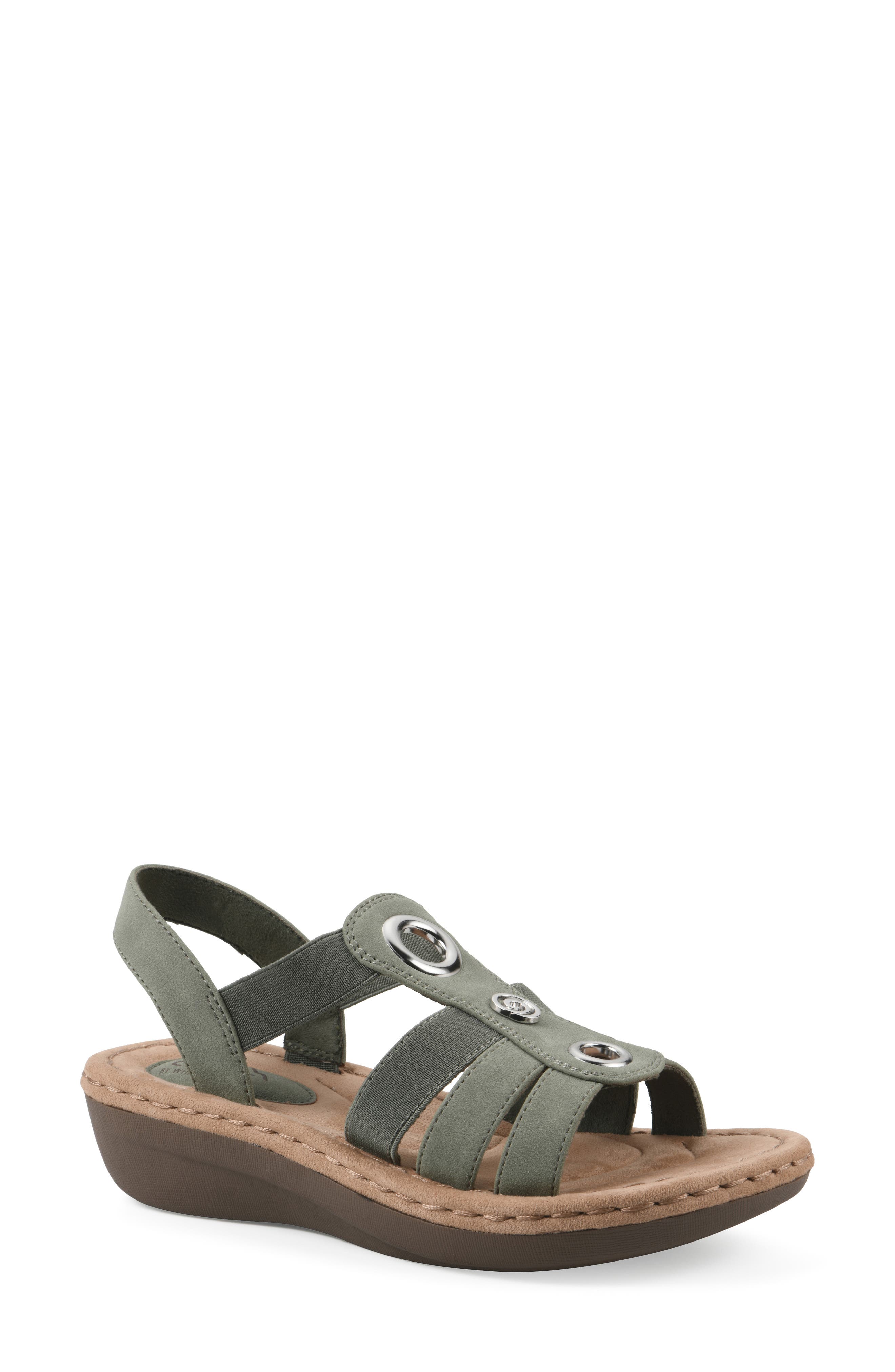 CLIFFS BY WHITE MOUNTAIN Casimir Grommet Stud Wedge Sandal, Main, color, Sage/ Nubuck