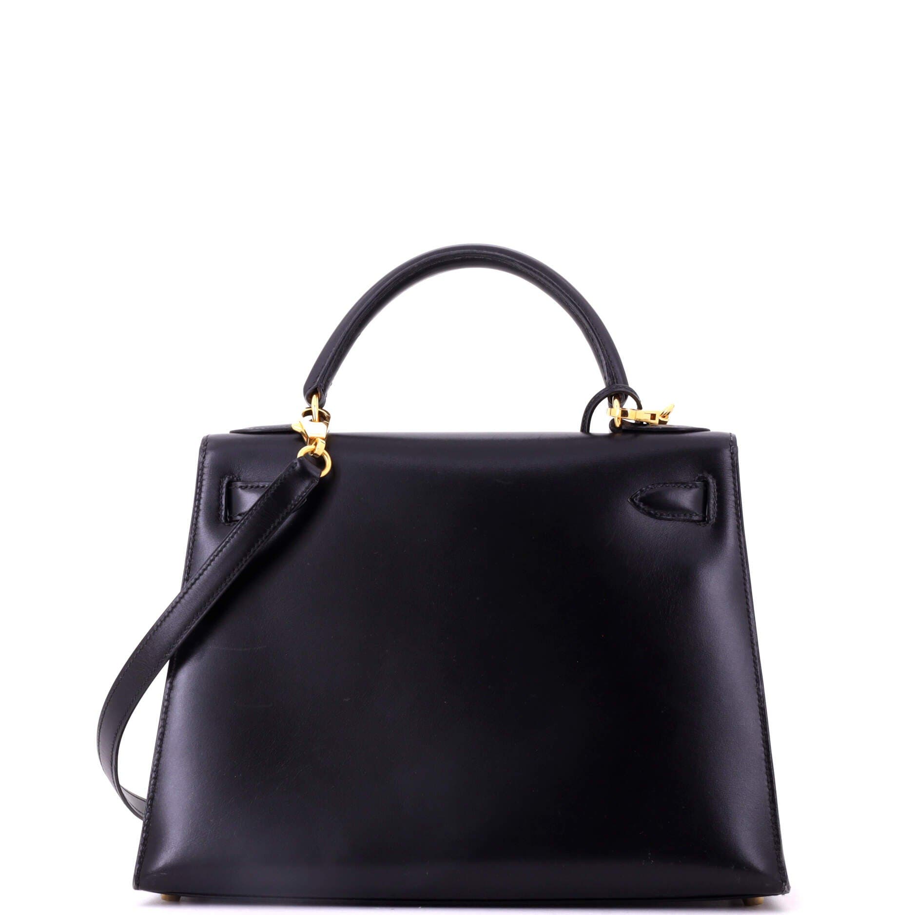 Pre-Owned Hermes Kelly Handbag Black Box Calf with Gold Hardware 28, Alternate, color, Noir