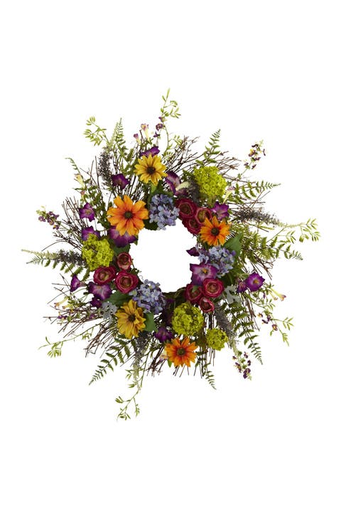 Multi 24" Spring Garden Wreath with Twig Base