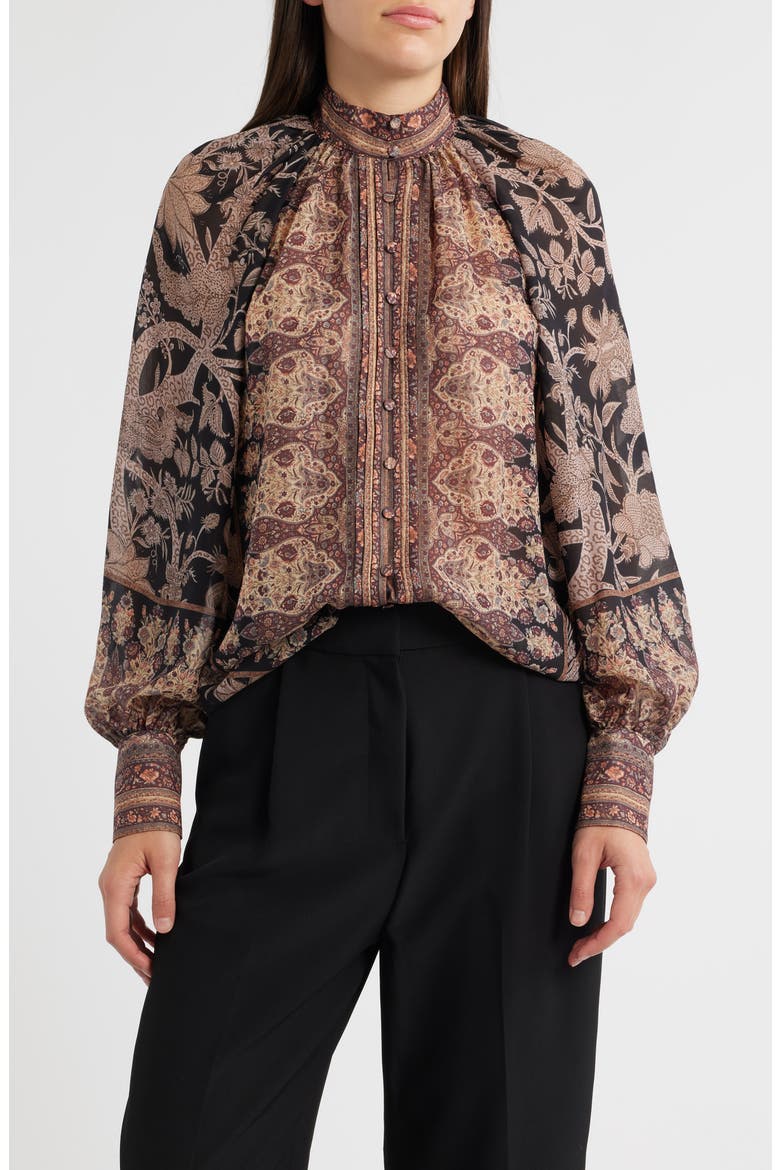 Solace Print Button-Up Shirt, Main, color, BLACK/ BROWN MULTI