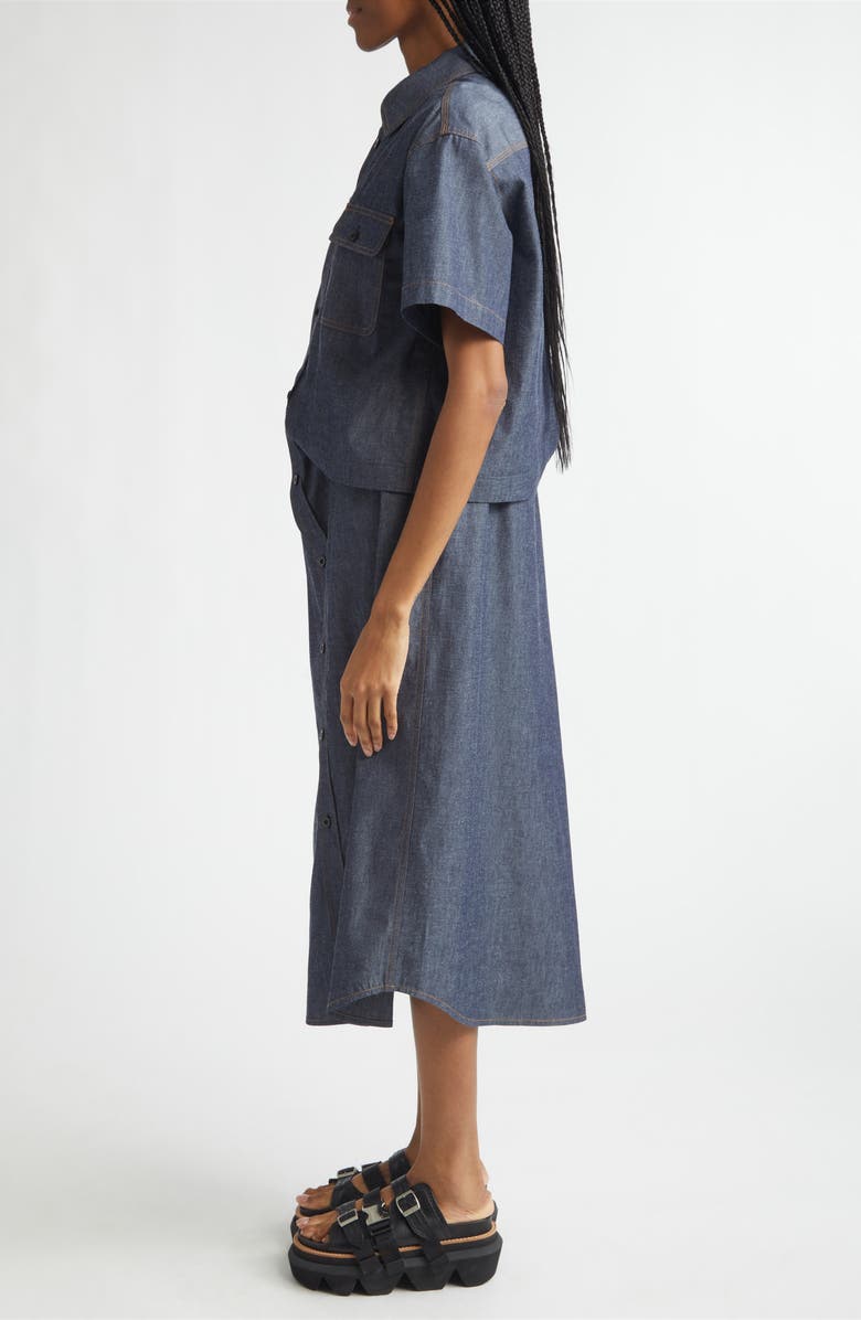 Sacai Draped Denim Shirtdress, Alternate, color, Blue