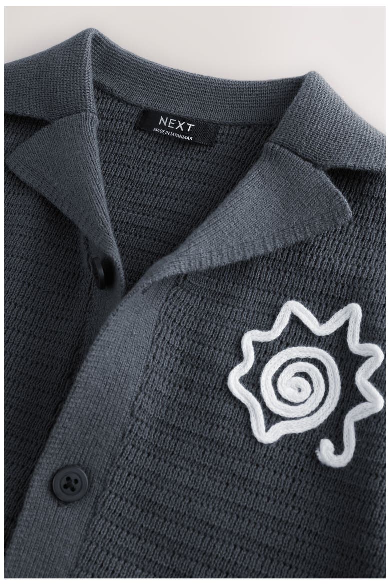 Kids' Beach Scene Knit Button-Up Shirt, Alternate, color, GREY