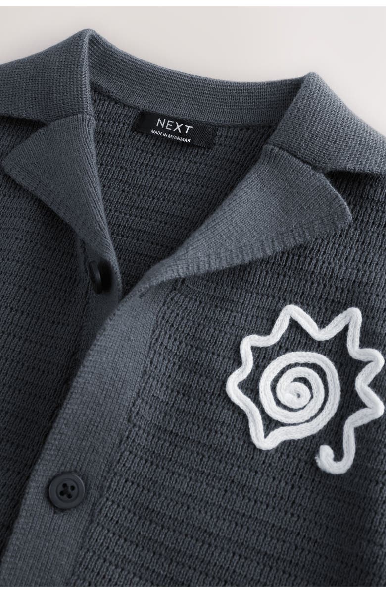 NEXT Kids' Beach Scene Knit Button-Up Shirt, Alternate, color, Grey