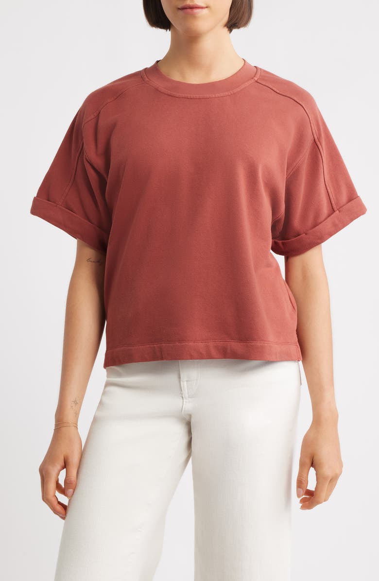 CITY BLUES Brie Boxy Short Sleeve Sweatshirt, Main, color, Wine