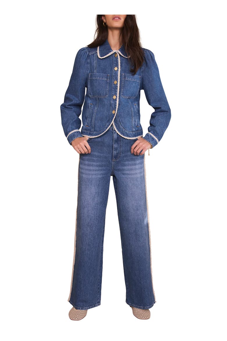 Lace Trim Straight Jeans, Alternate, color, Blue