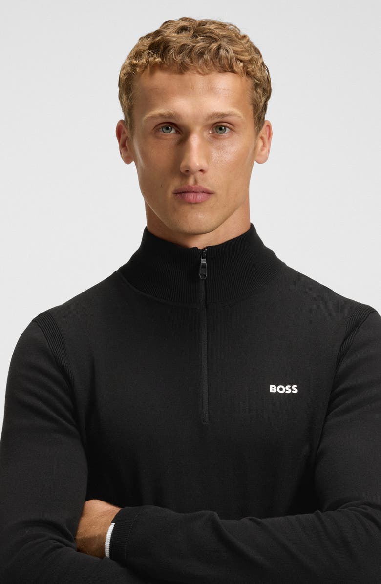 BOSS Ever-X Quarter Zip Cotton Sweater, Alternate, color, Black