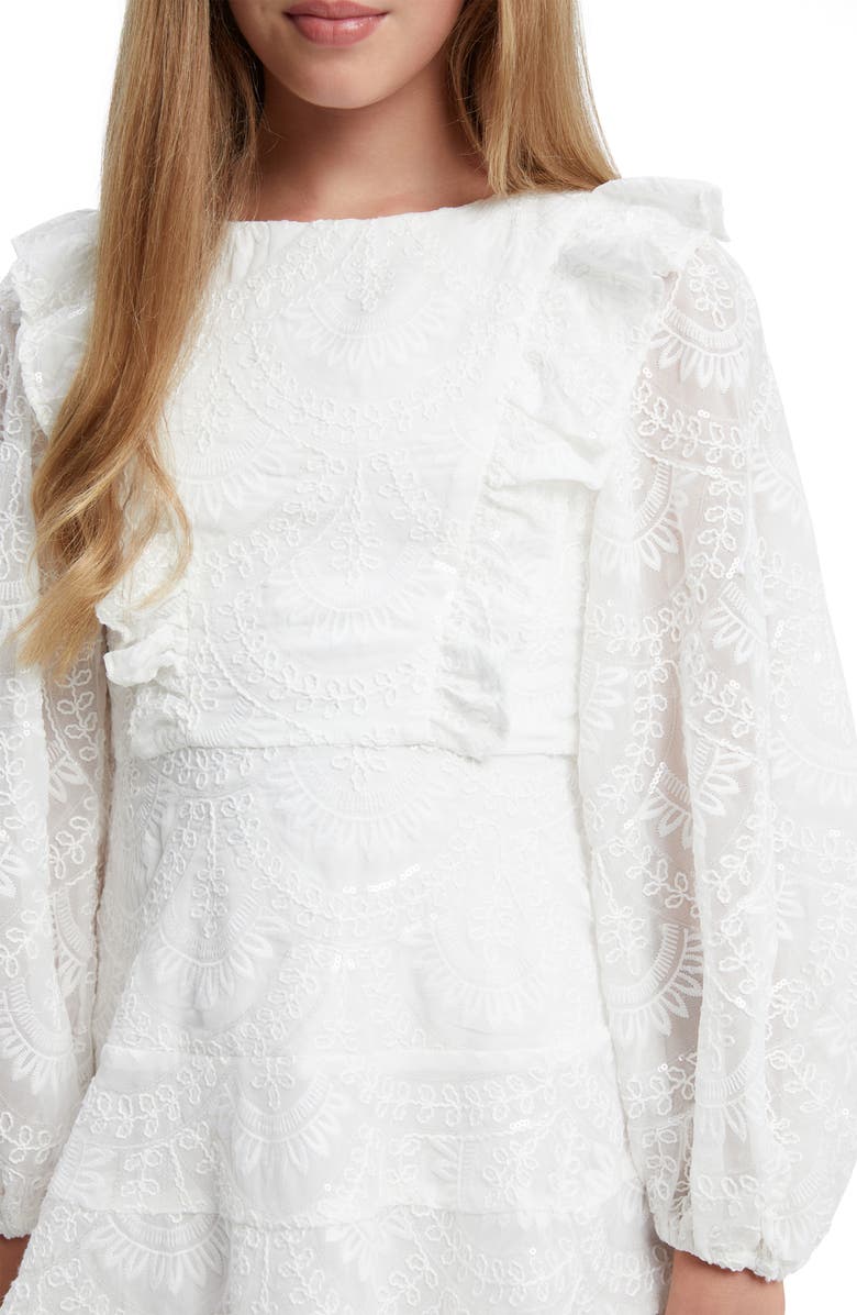 Bardot Junior Kids' Loretta Sequin Embroidered Long Sleeve Chiffon Party Dress, Alternate, color, 