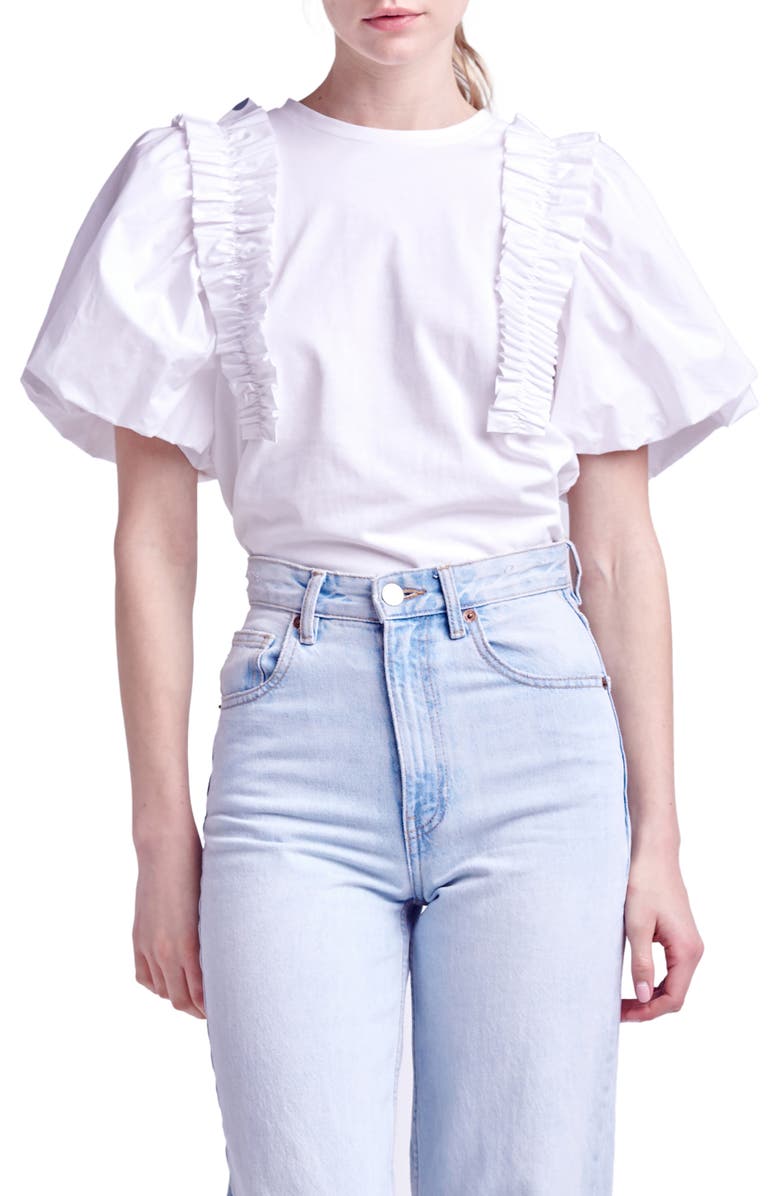 English Factory Ruffle Puff Sleeve Blouse, Main, color, 