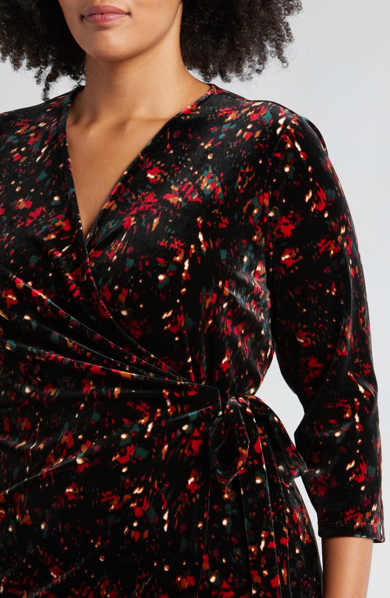 Anne Klein Floral Stretch Velvet Faux Wrap Dress, Alternate, color, 