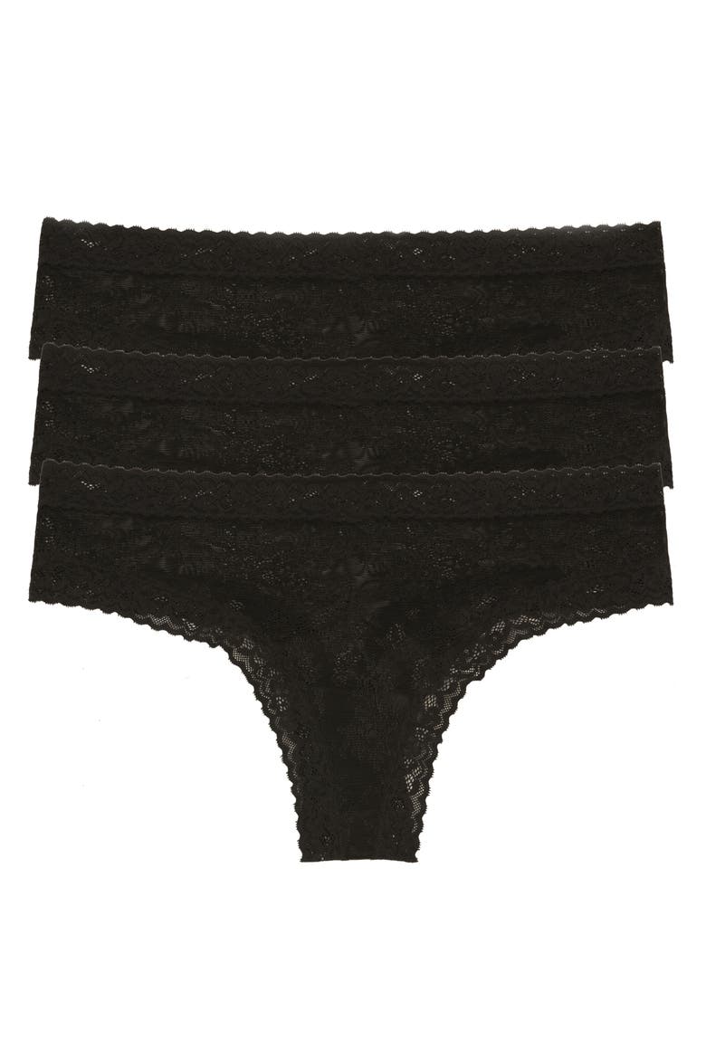 Escape Lace Thong 3-Pack, Main, color, BLACK