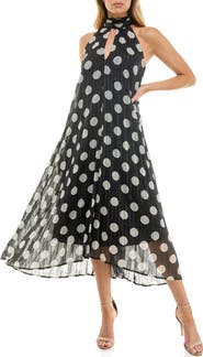 Socialite Metallic Pleated Chiffon Midi Dress