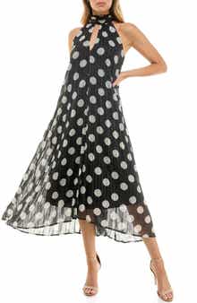 Metallic Pleated Chiffon Midi Dress