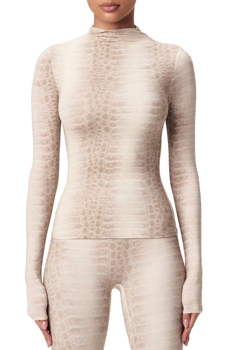 Naked Wardrobe Print Turtleneck Top, Main, color, Bone Crocodile