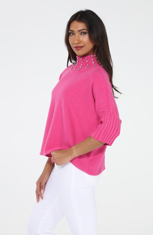 Rain And Rose Crystal Embellished Turtleneck Sweater In Pink